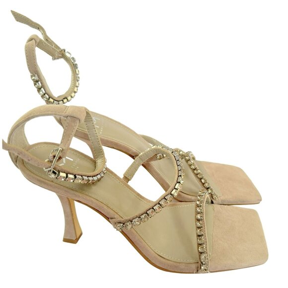 Marc Fisher Dezzi Rhinestone Ankle Strap Open Toe Sandals 7.5M Light Neutral NEW - Picture 3 of 8